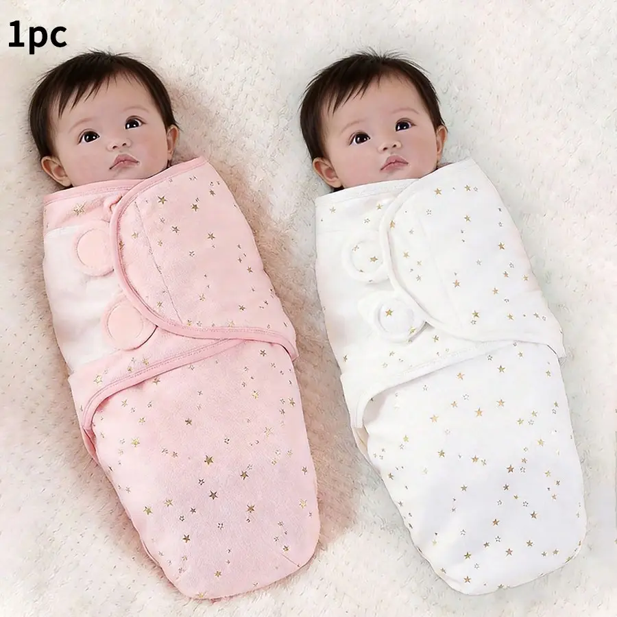 1pc Baby Gold Foil Design Swaddle Blanket, Calming Anti-Jump Wrap, Newborn Size Star Pattern, Soft Skin-Friendly, Infant Comfort Cover