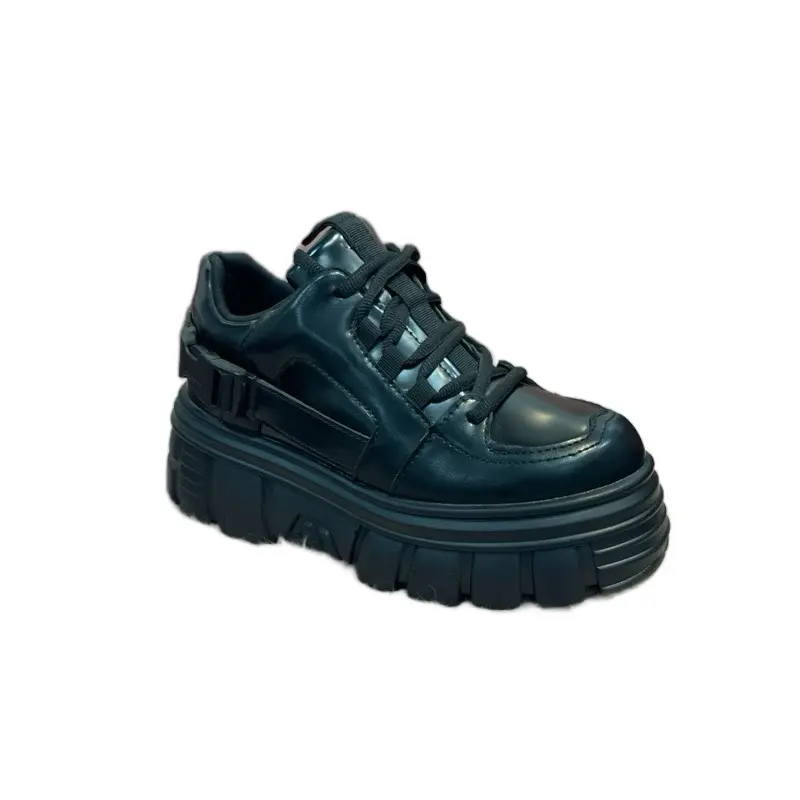 Chunky Platform Sneakers for Women, Faux Leather Lace-Up Trainers with a Height Boost Sole for Sporty Chic Streetwear Looks, Fashionable Sneakers, Height Increasing Sneakers
