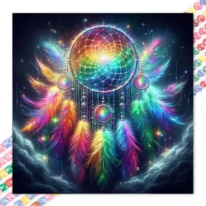 1pcs 5D DIY handmade diamond painting kit, 5D diamond art set, DIY decoration, rainbow dream catcher diamond painting kit full round drill DIY, mosaic, diamond art, DIY art home decor, suitable for Halloween and Christmas.