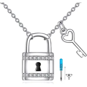 Padlock Memorial Box Necklace 925 Sterling Silver Key Lock Memorial Pendant Forever in My Heart Jewelry Keepsake Gift Suitable for Couples