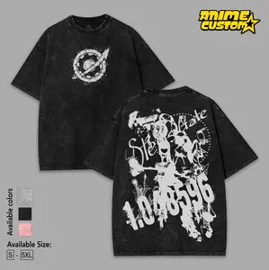 Steins Gate Washed Tee | 1.048596 Time Number Shirt | Graffiti Print Streetwear Classic Smooth Casual Fabric Oversized Oversized Heavyweight Cotton T-Shirts