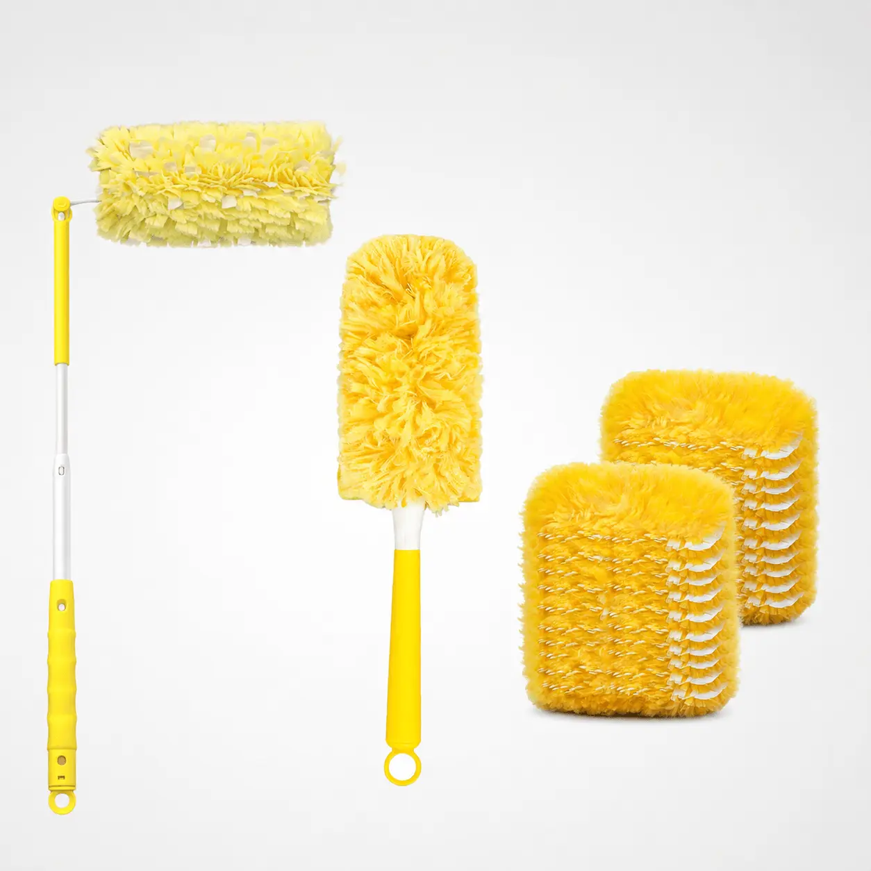 Microfiber Extendable Duster Set - 1 Duster with 10 Replacement Heads, 360° Rotating Washable Dust Remover for High Places, Car & House Cleaning (Includes 10 Heads)