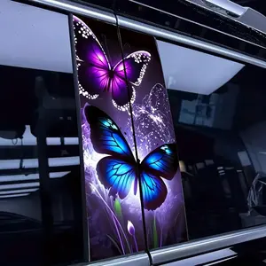 Creative Butterfly & Flower Car Stickers, Motorcycle Decals, Truck Car Decal, Vinyl B Pillar Protection, Durable Easy Application, 2 Piece Set, Cool Car Decoration, Vehicle Exterior Decoration