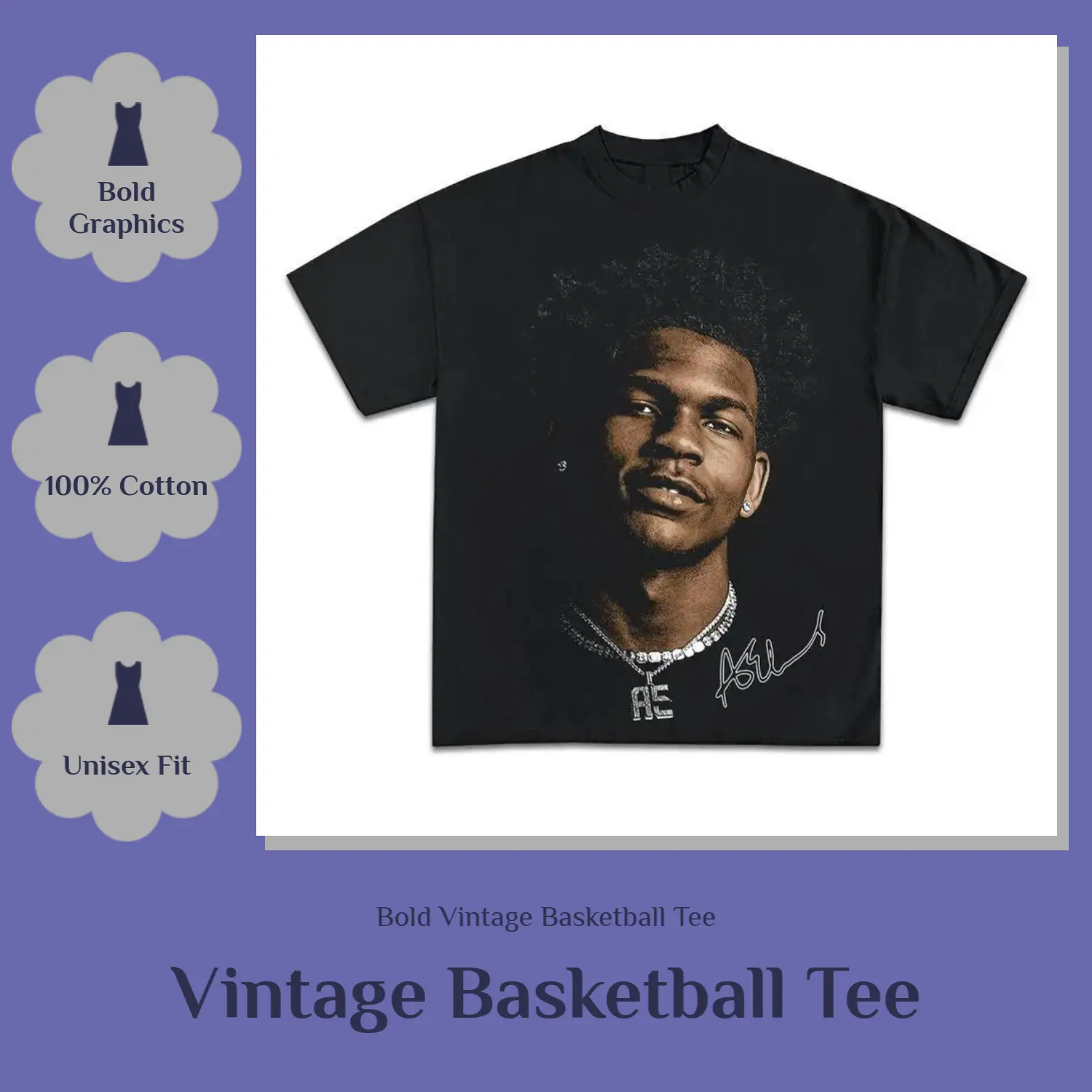 Anthony Edwards Icy Jumbo Bootleg Graphic T-Shirt - 100% Cotton Unisex Crewneck Short-Sleeve, Vintage Basketball Streetwear Top, Bold Oversized Player Art Print, Retro Sports Fashion Outfit