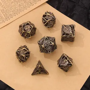 Dnd Leaf Hollow Dice Set, Metal Hand-Painted, Cthulhu Gift Set, Polyhedral Dice Set, Dungeons & Dragons Tabletop Game 7-Dice Set D20 D12 D10 D% D8 D6 D4