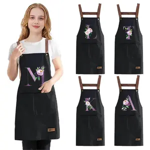 Letter & Floral Pattern Apron, 1 Count Adjustable Waterproof Strap Apron with 2 Pockets, Professional Aprons for Cooking, Gardening, Painting, Baking, Flower, Kitchen Cooking Apron, Dirt Resistant Apron