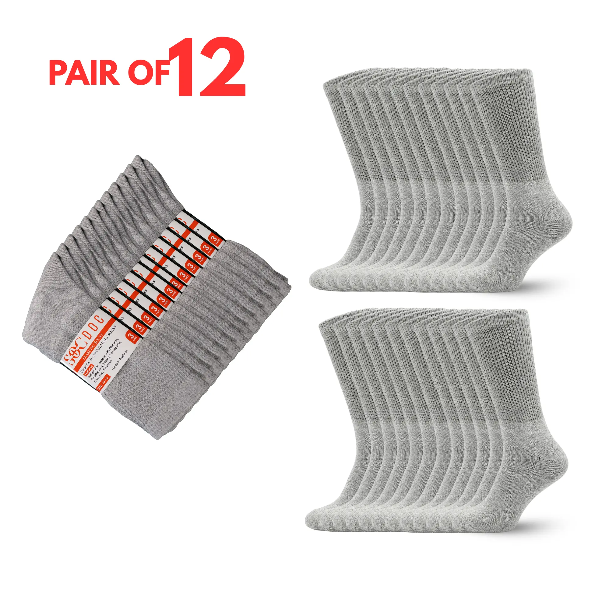 12 Pairs – Diabetic Crew Socks for Men & Women – Doctor Approved Medical Support Socks – Non-Binding Seamless High Cotton Blend – Breathable Soft Crew Socks – Menswear & Womenswear – Socks Sizes 9-11, 10-13 & 13-15