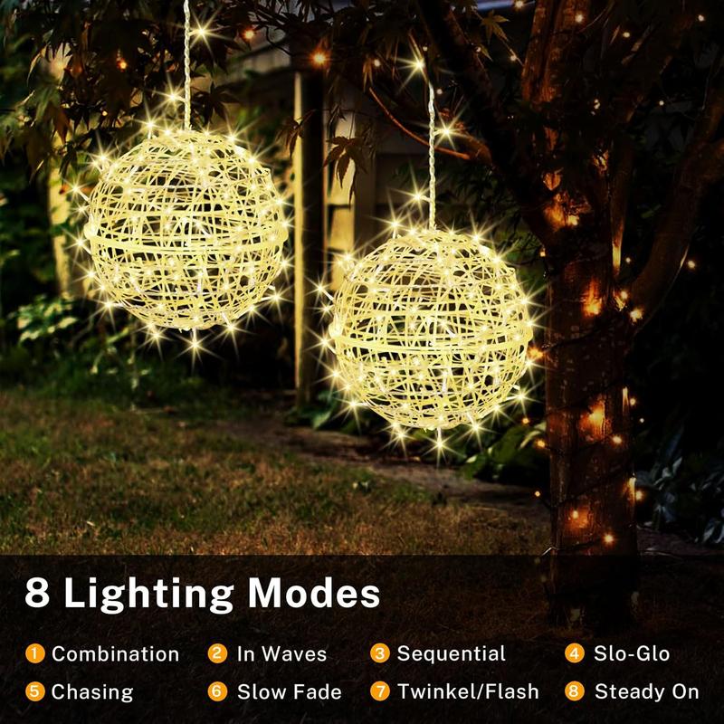 Outdoor Christmas Balls Lights 4 Pack Hanging 7.9" LED Garden Sphere Tree Lights 8 Modes  Glow Globe Lights with Memory Timer Plug for Party Yard Porch Eave Patio Xmas Decorations-Warm White
