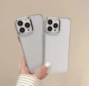 Plated lens frame transparent phone case. Built-in shockproof corner protection, high transparency, simple and premium.for iPhone 12/13/14/15/16/17 Pro&Pro Max and more