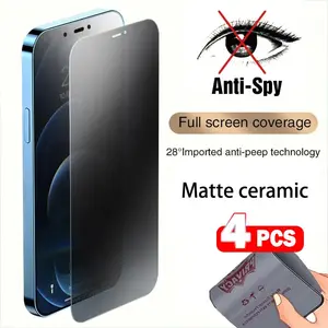 For iPhone 14 15 Pro Max 4PCS Matte Ceramic Privacy Film For iPhone 15 14 13 12 11 Pro Max Plus Mini X XR 7 8 Plus SE Anti-Spy Phone Screen Protector iPhone 12 11 X R XS XR SE 2020 7 8 6