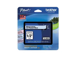 Brother TZEMQ531 Tz Standard Adhesive Laminated Labeling Tape, 1/2 Inch W, Pastel Blue