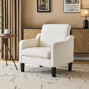 summervibes Mid Century Modern Accent Chair, Beige Fabric Accent Chairs for Living Room Upholstered Armchair Sofa with Scooped Arms for Bedroom, Apartment, Studio, Office, Waiting Room