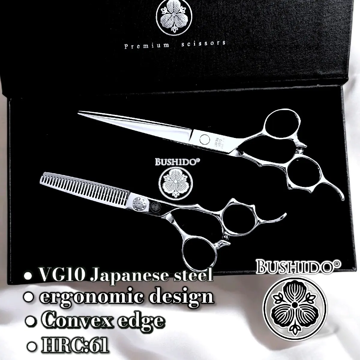 Bushido 7" Japanese Steel Hair Cutting Shears - Wet and Dry Cutting - Adjustable Tension Screw - VG10 Japanese Steel - Heatless