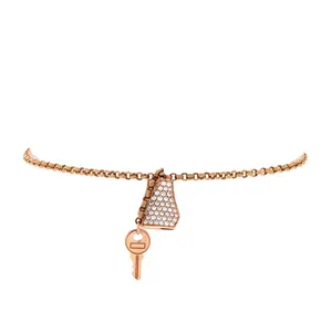 Pre-owned Hermes Kelly Clochette Chain Bracelet 18K Rose Gold with Pave Diamonds Small by Rebag