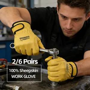 Flex Grip Leather Work Gloves, Stretchable Wrist, Tough Sheep Leather, Durable Working Glove, Ideal for Manual Labor & Crafts
