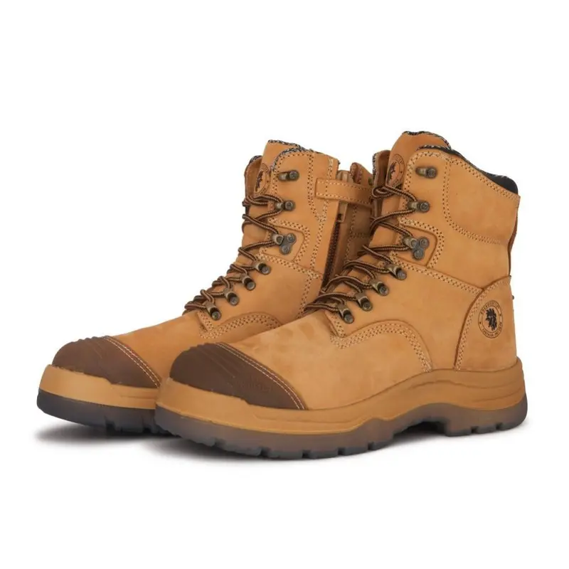 Steel Toe Zip-sided Leather Work Boots for Men Boy Footwear Construction botas Slip-resistant Walking Shoes Bathroom Closed Comfort Safety Durable