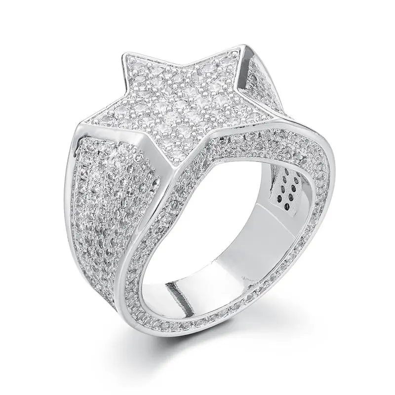 UCCIYO Superstar Sparkle Iced Out Zircon Ring, Be the Star Luxury Round Cut Hip Hop Ring for Women Men, Cubic Zirconia Bling Statement Jewelry, Trendy Streetwear Party Engagement Gift for Her Him Birthday Anniversary