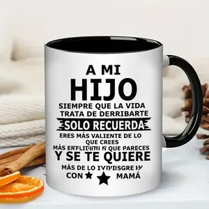 11oz Spanish & English to My Son from Mom Ceramic Coffee Mug - Bilingual Inspirational Mother-Son Gift with Spanish Love Letter Message, Black Interior & Handle, Birthday/Graduation/Christmas Present for,1 (Spanish Text, Fathers Day, Fathers Day Gift,