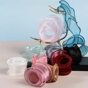 1pcs/lot gold border mermaid tail yarn ribbon 40mm * 10yd snow yarn bouquet packaging bow handmade material wave ribbon flower arrangement