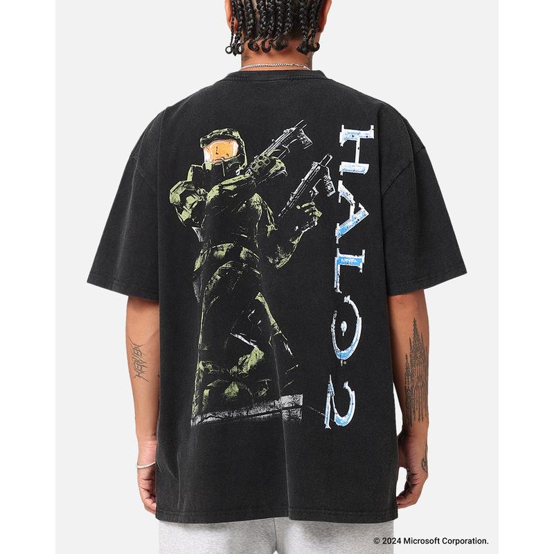 73Studio X Halo Halo 2 Vintage T-Shirt Black Acidwash