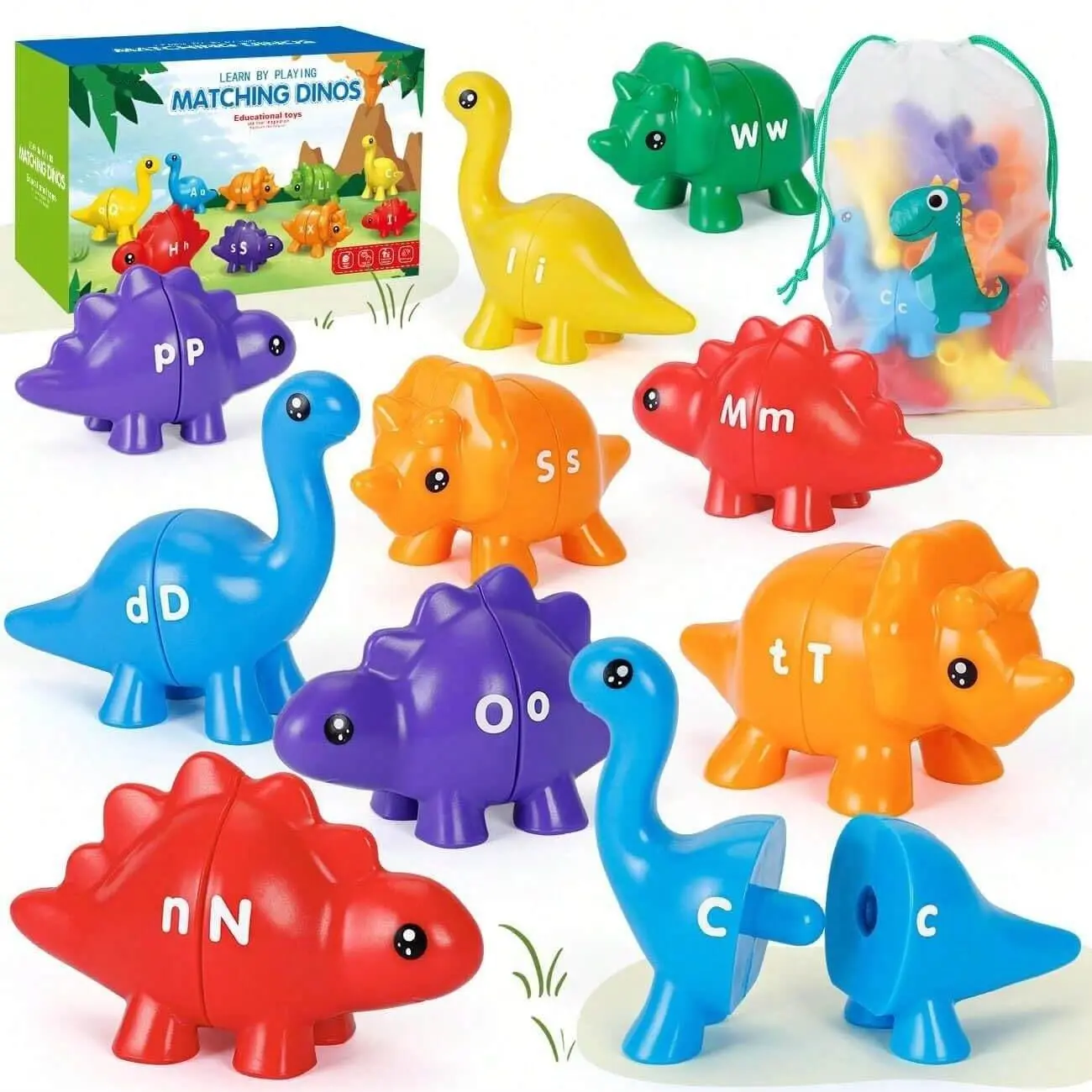 Dinosaur Design Alphabet Matching Game, 26pcs/set Double-sided ABC Dinosaur Alphabet Match Game, Preschool Educational Montessori Learning Toys Shape Sorter Learning Tool, Shape Sorting Game
