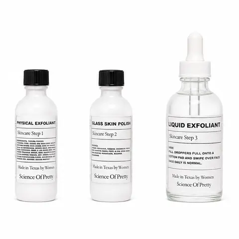 3-Step Exfoliation Series | Science of Pretty | Physical Exfoliant, Glass Skin Polish & Glycolic Acid Toner