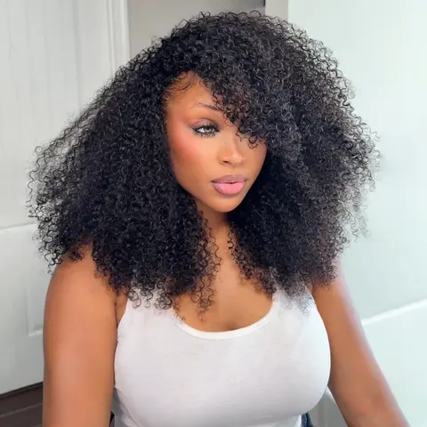 BANGJAZZ Kinky Curly Half Wig Human Hair Ready To Wear Glueless Short Curly Wigs Human Hair Upgraded Drawstring Cap Wigs for Women Beginner Friendly