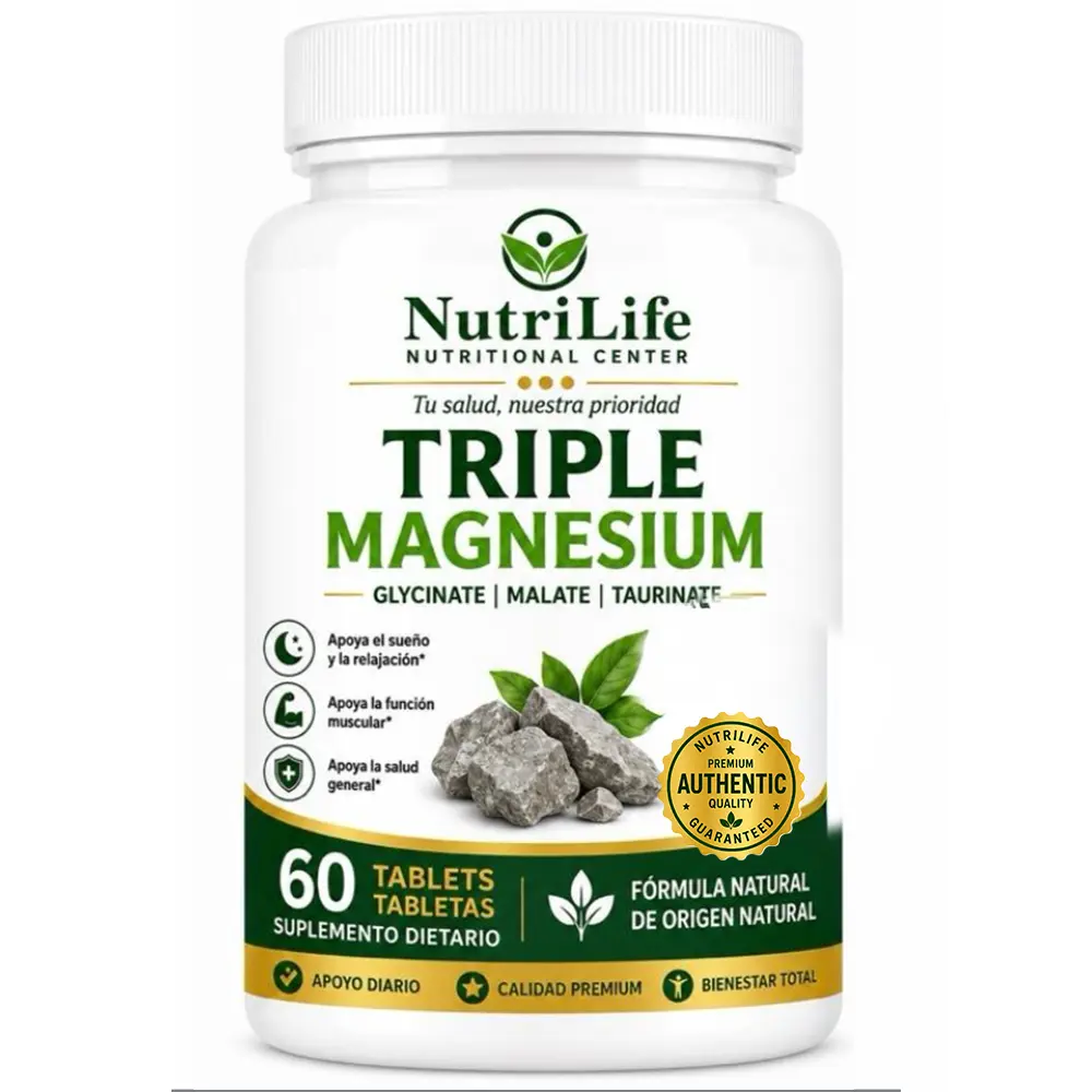 Triple Magnesium Supplement - Glycinate, Malate, Taurinate - 60 Tablets, High Absorption Healthcare Nutritional Supplement