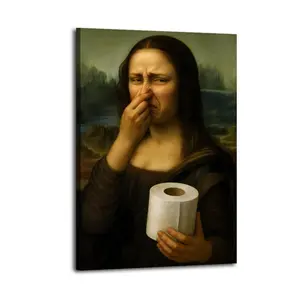 Mona Lisa Holding Toilet Paper Wall Print - Modern Aesthetic Painting, Stylish Home Decoration for Bedroom, Bathroom