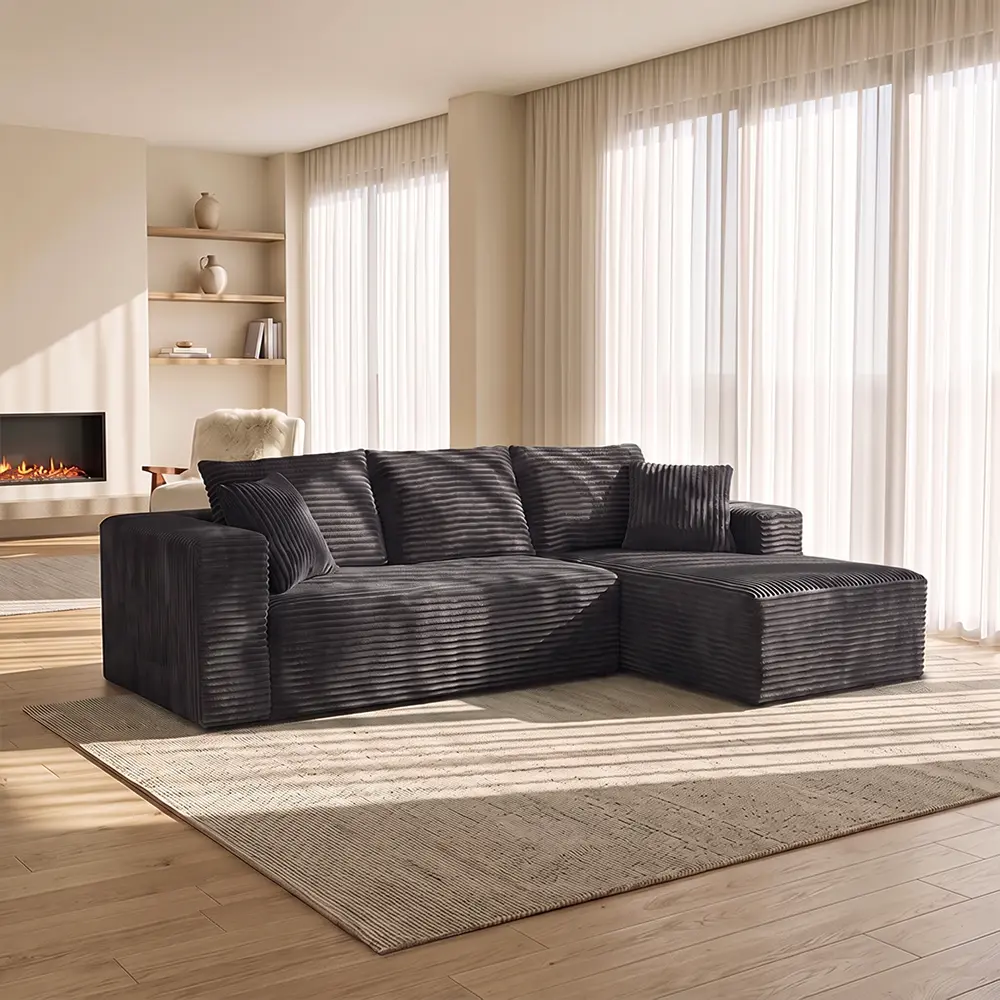 NordFun 106-inch Frameless Modular L-Shaped Sofa Set with Chaise Lounge—Soft Corduroy Sofa with Deep Seat and Plush Cushions, No Assembly Required, Vacuum-Sealed Packaging, Ideal for the Living Room