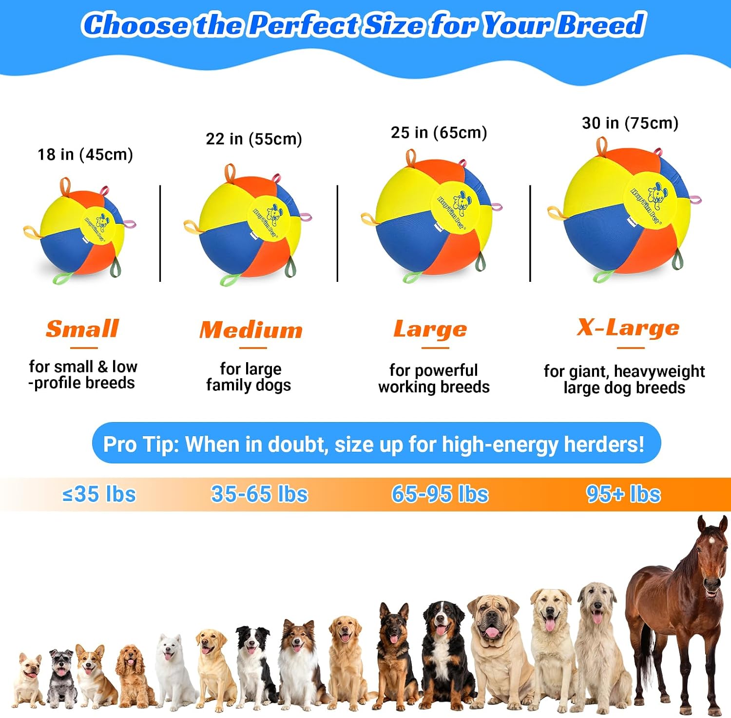 Hap Tim Herding Ball for Dogs Interactive Large Dog Ball with Handles Durable Outdoor Training Dog Toy for Medium to Large Dogs Corgis Australian Shepherd Cattle Dog Border Collie & Horses (NOT for Aggressive Chewing)