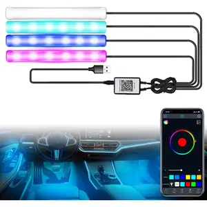 Car Interior Lights with Bluetooth App Control, USB Port 4 in 1 24 LED Under Dash Footwell Neon Decorative Ambient Lamp Kits w/ 460 Mic Sync Mode SUV Truck smart app control underglow  install  easy interior  led  lights aesthetic  car  mods