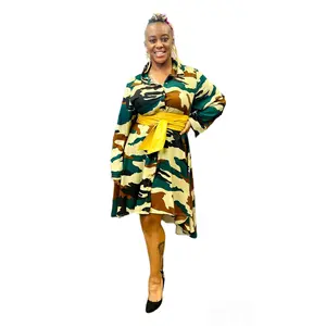 Swing Dress/ Hi/Lo Shirt Dress - Army Print-20666