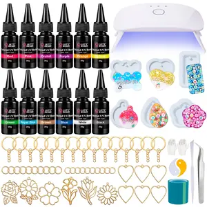 All-Inclusive Keychain Making Kit, 12-Color UV Resin with Keychain Molds Silicone, Christmas Gifts,UV Light, 6 Styles Flower and Heart Open Bezels for Resin, Jewelry Making Kit for Beginners, Craft Decor - LET'S RESIN