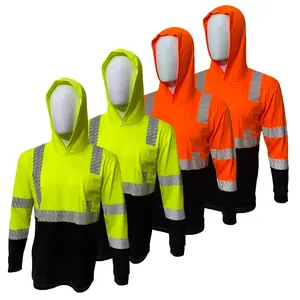 4 PACK SHIRT CLASS III Hi visibility reflective Hoodie safety shirt left hand pocket with heat transfer reflector ST918