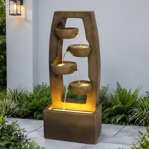 37.6" H Rustic Farmhouse 4-Tier Water Fountain, Vintage Distressed Resin Indoor Outdoor Water Feature, Quiet Cascading Floor Waterfall for Country Porch Patio Backyard Living Room Home Decor