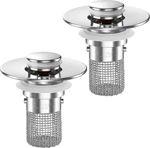 Sink Stopper Hair Catcher,(2PCS) Pop-up Sink Drain Strainer with Removable Stainless Steel Strainer Basket Hair Catcher, Bathroom Sink Strainer for Bathroom Sink Stopper Replacement