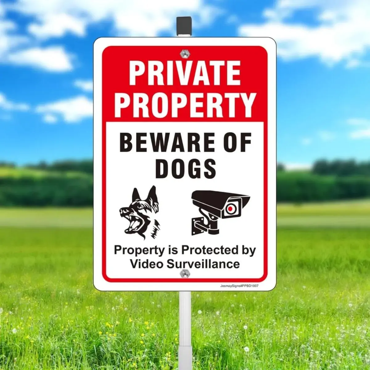 Private Property Sign Set with Caution Dog and Video Surveillance Warning, Yard Sign, Signage, Made of Aluminum Metal, UV Resistant, Durable Outdoor Use