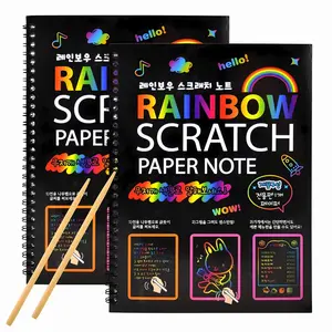 Parent Child Interactive Toys 2/5/10 Pack Magic Rainbow Color Scratch Art Book Paper Card Set With Graffiti Stencil Drawing Board Stick DIY Art Painting Educational Toys Gift