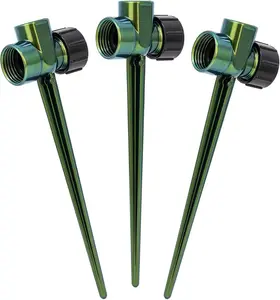 RESTMO 3 Pack Zinc Alloy Lawn Sprinkler Spike Base, Flow-Thru Sprinkler Base for Yard, Lawn, Garden and Grass Irrigation, Stable & Durable with Bright Green Glitter Design, 3/4" NH Compatible