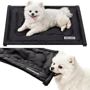 Chew Proof Dog Bed, Chew Resistant Dog Crate Pad for Aggressive Chewers, Machine Washable Kennel Mat for Small Dogs, Black, 23''x17''