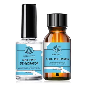 BORN PRETTY Natural Nail Prep Dehydrate and Bond Primer Acid-Free, 15ml Dehydrator for Acrylic and Gel Nail Polish, Non Acid Primer for UV Gels Fast Dry Superior Bonding Agent Gift Box Set