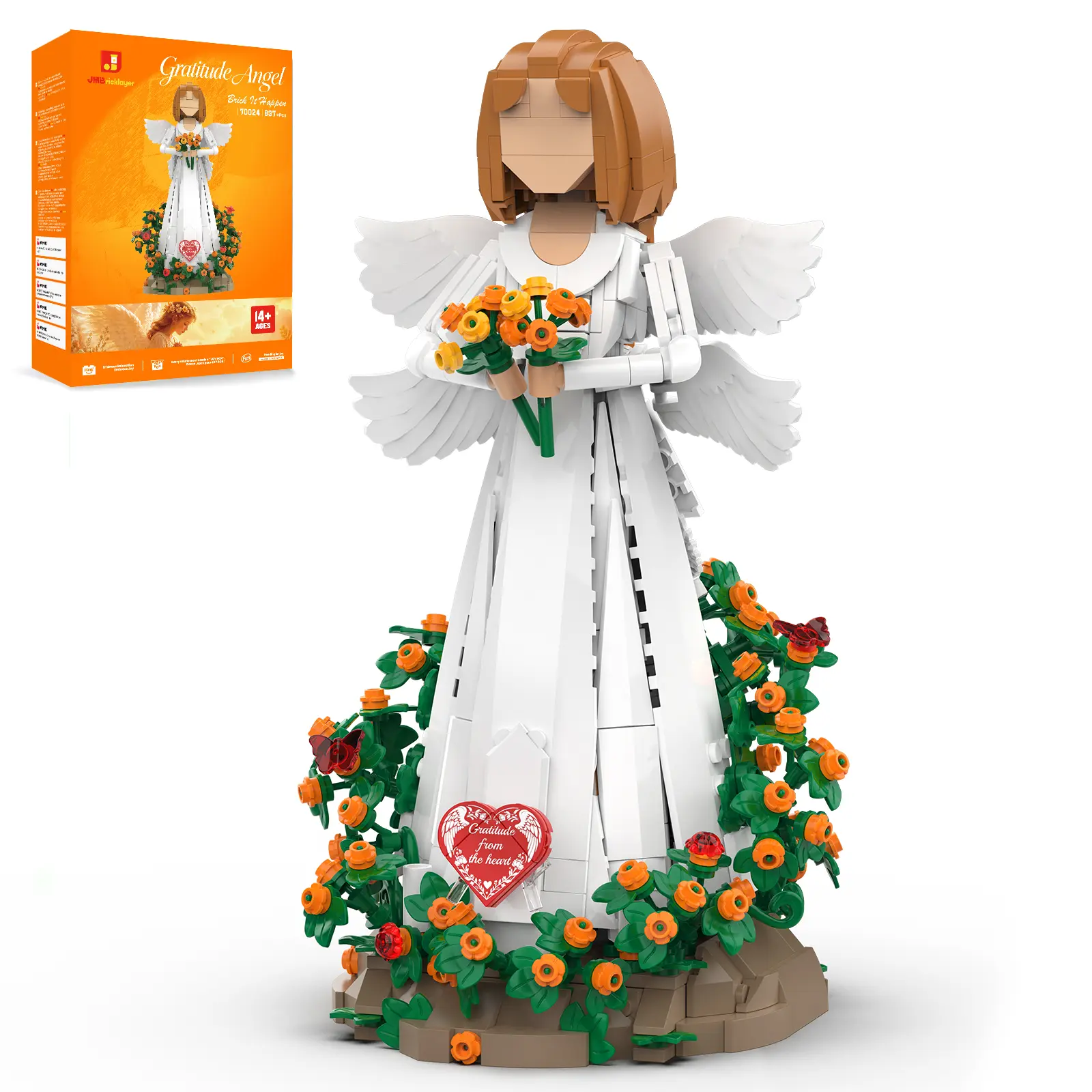 JMBricklayer Grateful Angel 837-Piece Building Block Set 70024, Adult Targeted Floral Angels Display Model