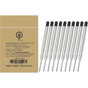 3.9'' Ballpoint Ink Pen Refills for Click Pens,1mm Medium Tip,Compatible with Parker Pen Refill,Pack of 10 (Black Ink)