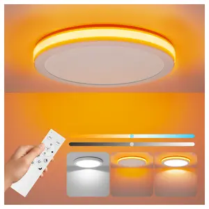 12 Inch Selectable CCT LED Round Flat Panel Light, 24W 2400LM Dimmable LED Ceiling Lights with Remote & APP Control 2700K-6000K , Edge-Lit Flush Mount Ceiling L0ight Fixture for Kitchen, Bedroom, Laundry and Closet Room,White