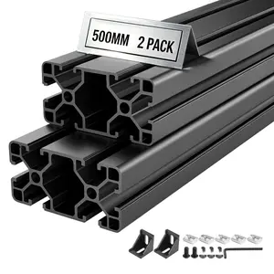 2-Pcs 4080 Aluminum Extrusion Profile, 19.69 Inch / 500 Millimeter Length, T-Slot European Standard Anodized Linear Rail, High-Strength Extruded Aluminum Rail For 3D Printer Parts And CNC DIY Workbench, Black