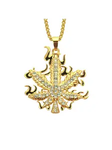 Hip-hop Flame Maple Leaf Necklace, European and American Fashion Diamond-encrusted Pendant