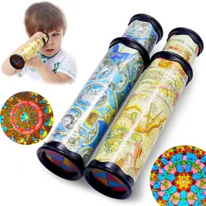 Vintage World Map Retractable Kaleidoscope Toy, Rotating Colorful Changing Pattern Magic Kaleidoscope, Classic STEM Educational Sensory Puzzle Play Toy, Birthday Holiday Gift for Toddlers Kids Age 3+