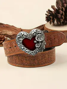 Vintage Rose Heart Buckle Waist Belt, Punk Gothic Floral Belts, Casual Unisex Y2K Fashion Accessory, Daily Wear Hip Hop Style, Floral Engraved Buckle