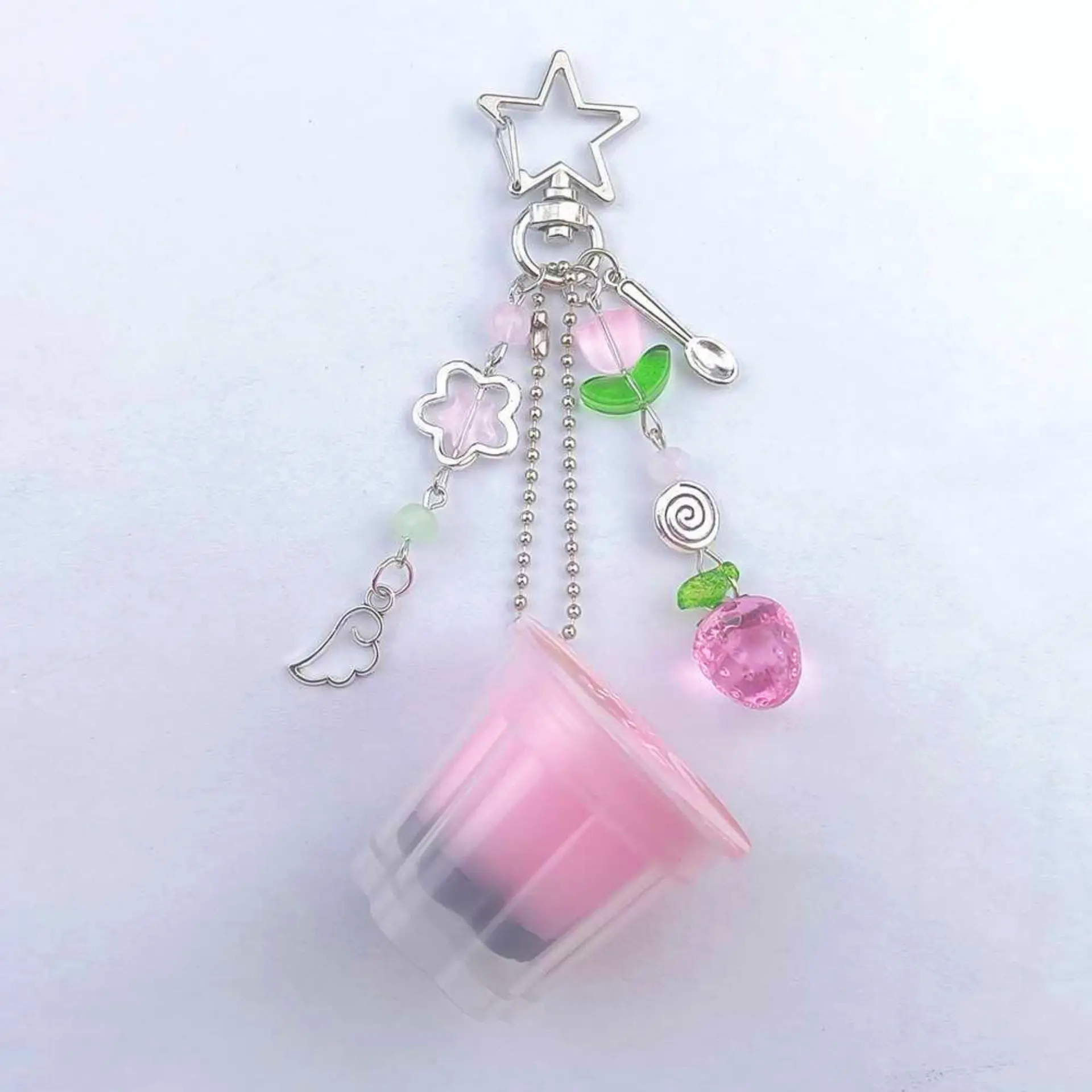 Japanese Pudding Keychain - Y2K Heisei Retro Aesthetic Beaded Resin Alloy Charm, Lightweight Kawaii Fashion Accessory, Gift-Ready Pastel Sweet Costume Jewelry